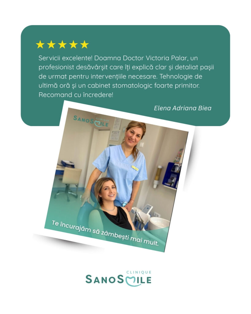 Servicii excelente! Doamna Doctor Victoria Palar, un profesionist desăvârșit care îți explică clar și detaliat pașii de urmat pentru intervențiile necesare. Tehnologie de ultimă oră și un cabinet stomatologic foarte primitor. Recomand cu încredere!